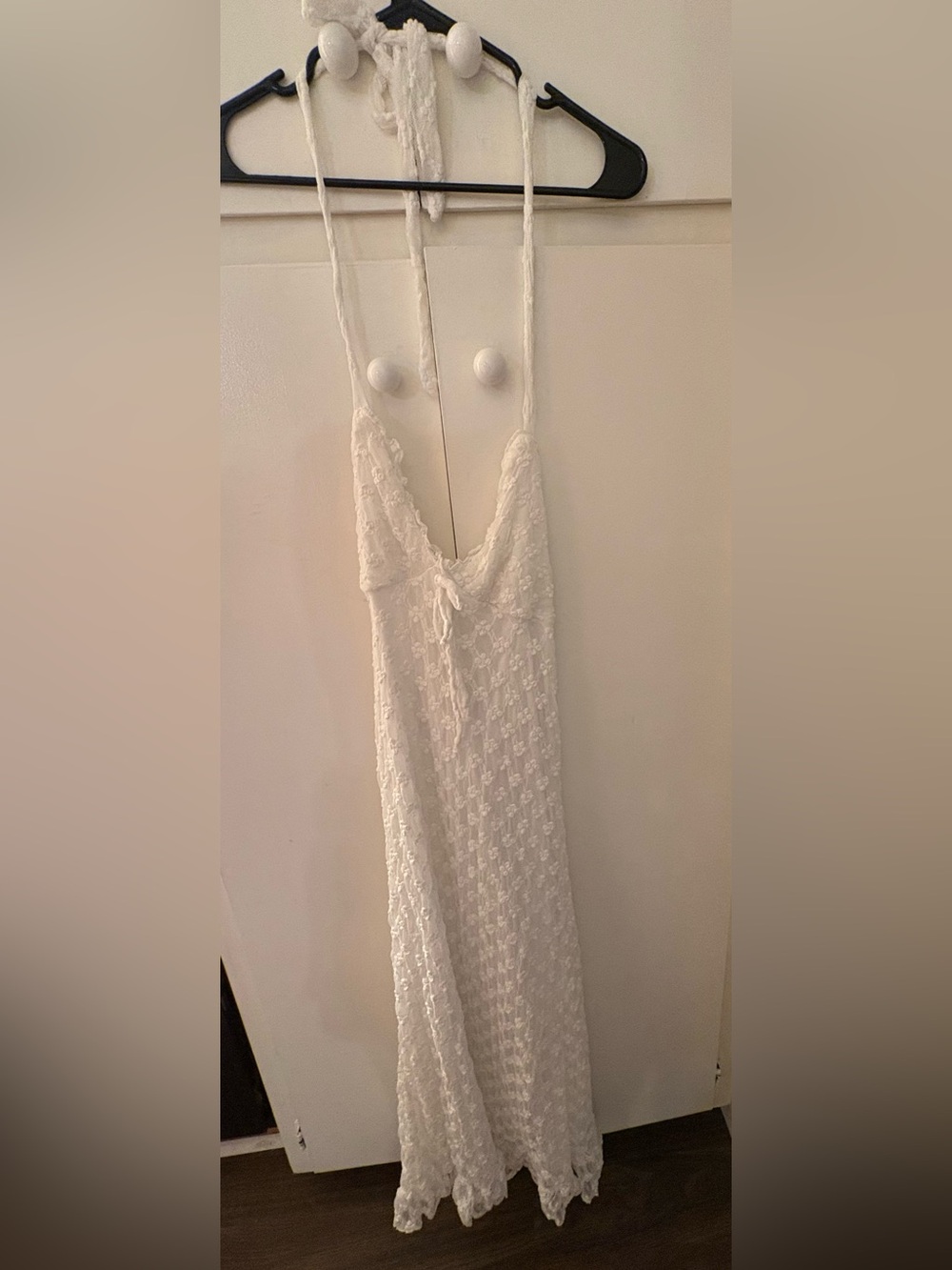 White Lace Long Dress with Adjustable Tie Straps